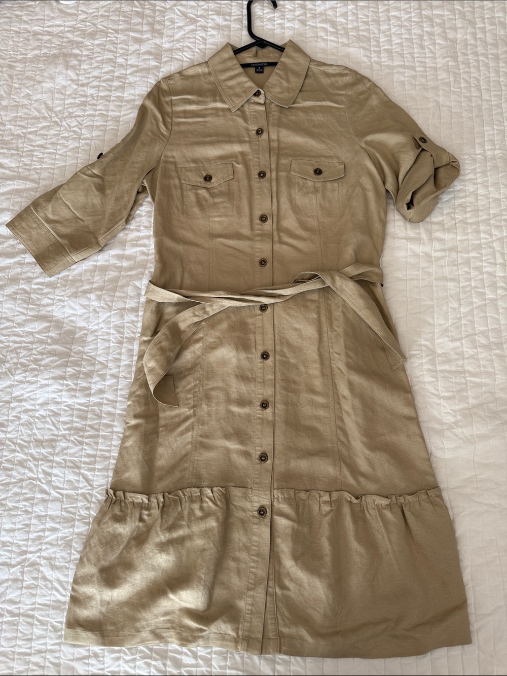 Chadwicks Button-Front Midi Shirt Dress in Beige